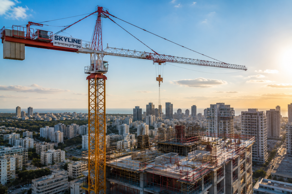 עגורן צריח של סקייליין באתר בנייה בישראל